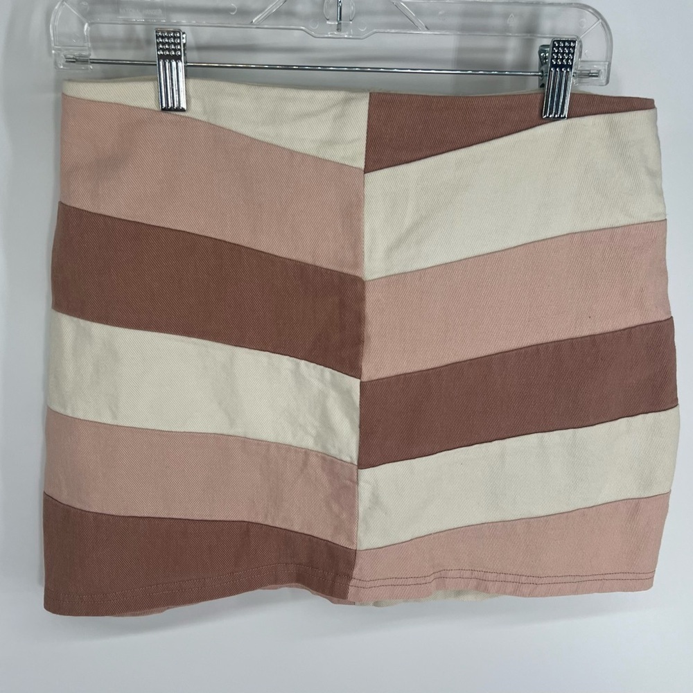 Peach Love pink and white colorblock cotton denim skirt size L Large - Picture 3 of 8
